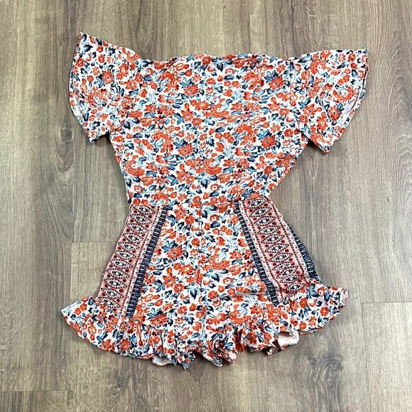 Free People Floral Tie Waist Ruffle Short Surf Date Jumpsuit Romper Sz 0 - Picture 4 of 15
